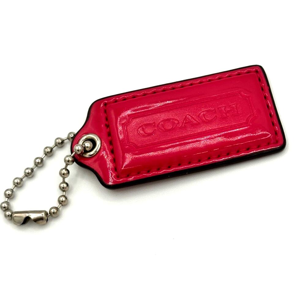 Coach Large Hot Pink Patent Leather Hang Tag Purse Charm Silver Chain